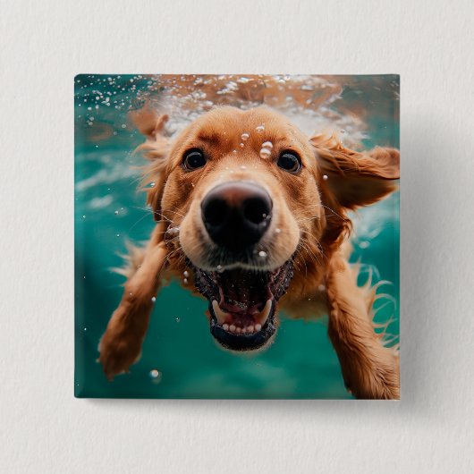 Happy Golden Retriever zwemmen onder water Vierkante Button 5,1 Cm (Voorkant)