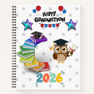 Happy Graduation 2026 - Cute Owl & Books Notitieboek