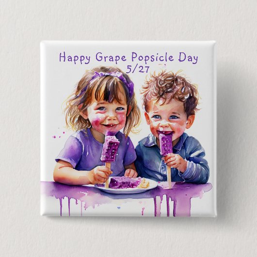 Happy Grape Popsicle Day op 27 mei Vierkante Button 5,1 Cm (Voorkant)