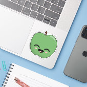 Happy Green Apple Sticker (Laptop met iPhone)
