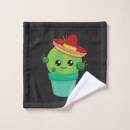 Happy Green Cactus in een Red Sombrero Pattern Bad Handdoek (Wasdoekje)