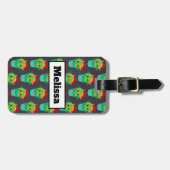 Happy Green Cactus in een Red Sombrero Pattern Bagagelabel (Voorkant horizontaal)