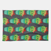 Happy Green Cactus in een Red Sombrero Pattern Theedoek (Horizontaal)