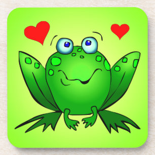 Happy Green Cartoon Frog Love Hearts Onderzetter