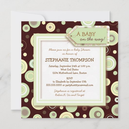 Happy Green Dots Invitation Baby shower neutre (Devant)