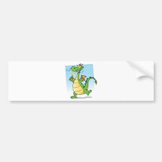 Happy Green Fire Breathing Dragon Dancing Bumpersticker (Voorkant)