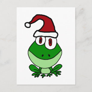 Happy Green Frog Wearing Santa Hat Feestdagenkaart