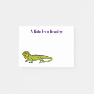 Happy green iguana cartoon illustratie post-it® notes