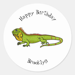 Happy green iguana cartoon illustratie ronde sticker