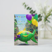 Happy Green Mardi Gras Fish Briefkaart (Staand voorkant)