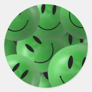 HAPPY GREEN SMILIE FACES CIRCLES LAYERED PATTERN W RONDE STICKER