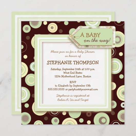 Happy Green Stippen Neutraal Baby shower Uitnodigi Kaart (Voorkant / Achterkant)