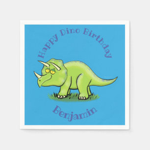 Happy green triceratops dinosaur cartoon servet