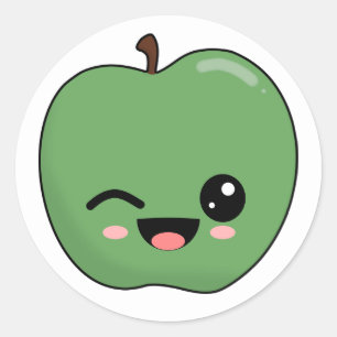 Happy Green Winking Apple Ronde Sticker