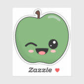 Happy Green Winking Apple Sticker (Vel)