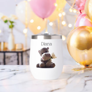 Happy Grey Hippo Holding Daisy, Schattigee liefdes