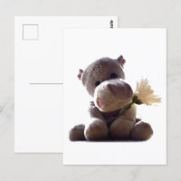 Happy Grey Hippo Holding Daisy, Schattigee liefdes