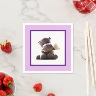 Happy Grey Hippo Holding Daisy, Schattigee liefdes Servet