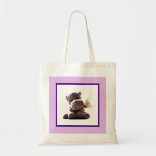 Happy Grey Hippo Holding Daisy, Schattigee liefdes Tote Bag