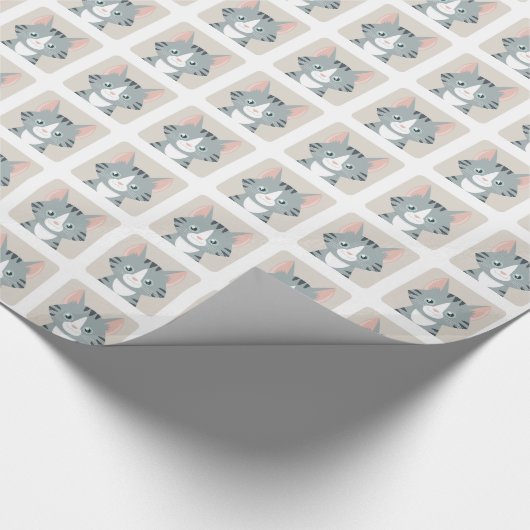 Happy Grey Tabby Cat Pattern Cadeaupapier (Hoek)