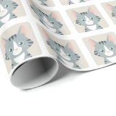 Happy Grey Tabby Cat Pattern Cadeaupapier (Rol Hoek)