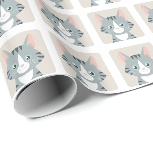 Happy Grey Tabby Cat Pattern Cadeaupapier (Rol Hoek)