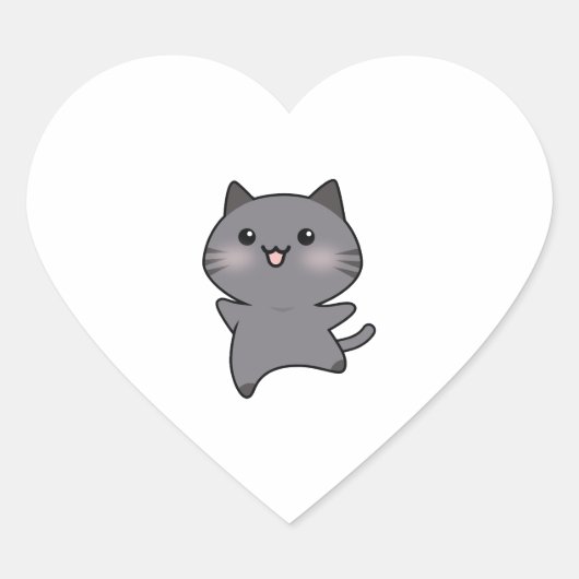 Happy Grey Walking Cat Cartoon Hart Sticker (Voorkant)