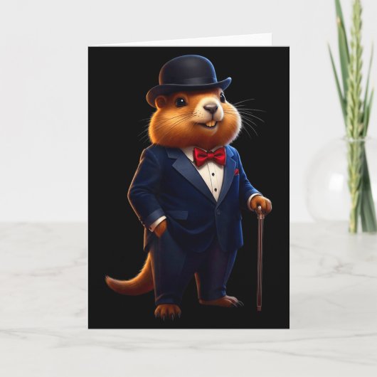Happy Groundhog Day 2026 Groundhog Gentleman Hat _ Kaart (Voorkant)