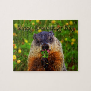 Happy Groundhog Day Eating Flower Legpuzzel