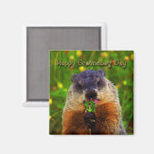 Happy Groundhog Day Eating Flower Magneet (Voorkant / Achterkant)