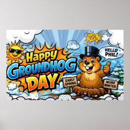 Happy Groundhog Day  Funny Backdrop Poster