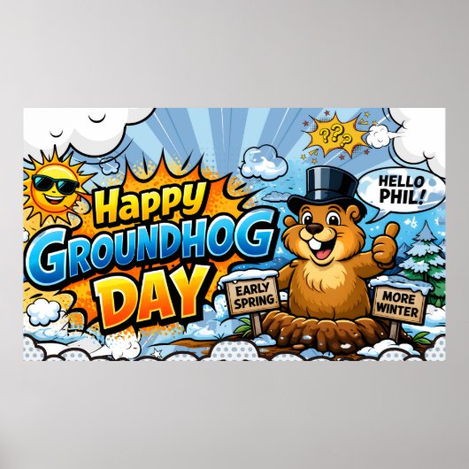 Happy Groundhog Day Funny Backdrop Poster (Voorkant)