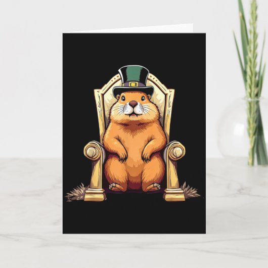 Happy Groundhog Day Ground Hog With Hat Kaart (Voorkant)