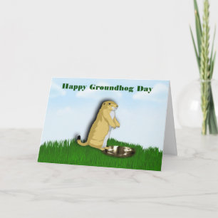 Happy Groundhog Day met grondhoefschaduw op gras Kaart