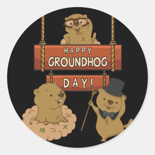 Happy Groundhog Day Ronde Sticker (Voorkant)