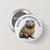 Happy Groundhog Day Schattigee vakantie Button (Voorkant /achterkant)