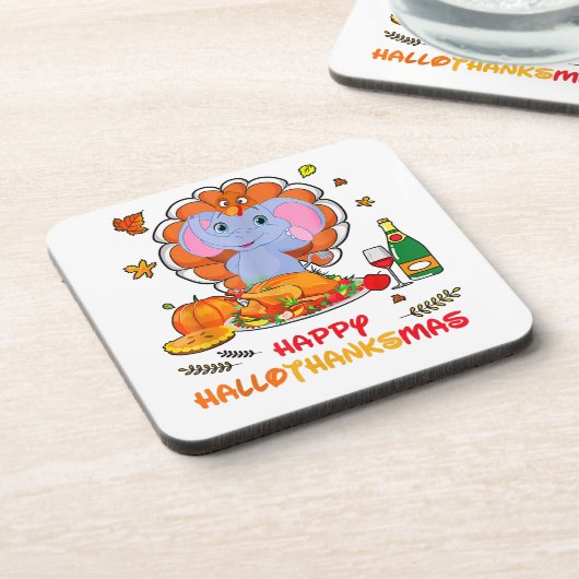 Happy Hallo Bedankt Mas Elephant Thanksgiving Gift Bier Onderzetter (Linkerzijde)