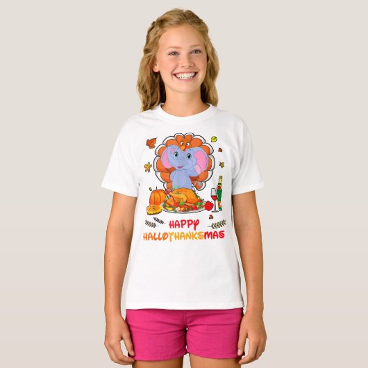 Happy Hallo olifant Drink wijn dank u cadeau T-shirt (Voorkant volledig)