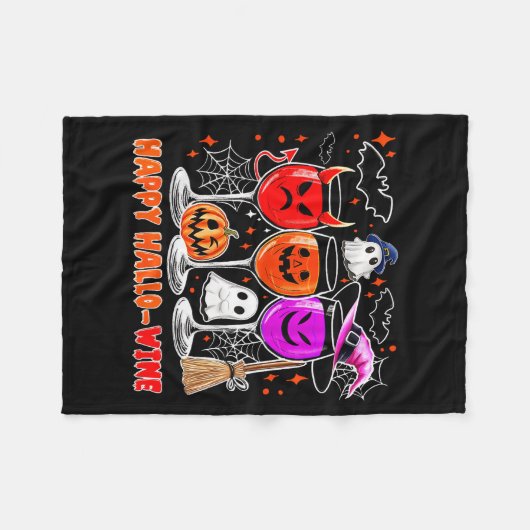 Happy Hallo-wine Funny Halloween Gl Wine Drinking Fleece Deken (Voorkant (Horizontaal))
