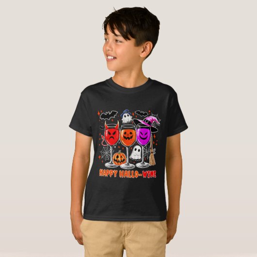 Happy Hallo-wine Funny Halloween Gl Wine Drinking  T-shirt (Voorkant volledig)