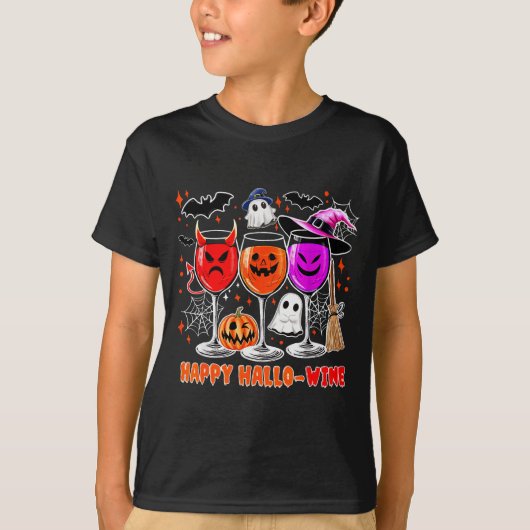 Happy Hallo-wine Funny Halloween Gl Wine Drinking T-shirt (Voorkant)