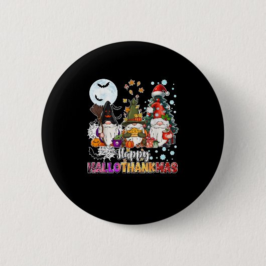 Happy Hallothanksams Gnomes Lover Grappig Hallowee Ronde Button 5,7 Cm (Voorkant)