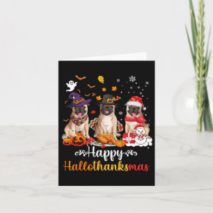 Happy Hallothanksams Pug Dog Halloween Kerstmis Kaart