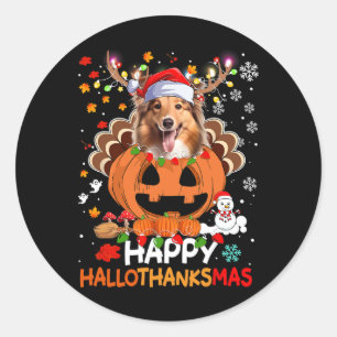 Happy Hallothanksams Shetland Sheepdog Ronde Sticker