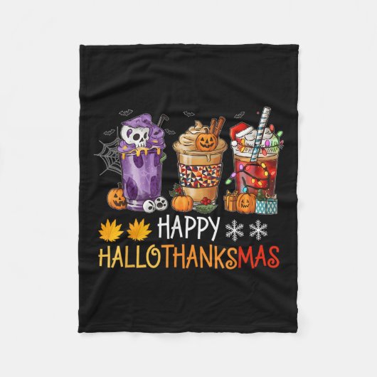 Happy Hallothanksmas Coffee Halloween Thanksgiving Fleece Deken (Voorkant)