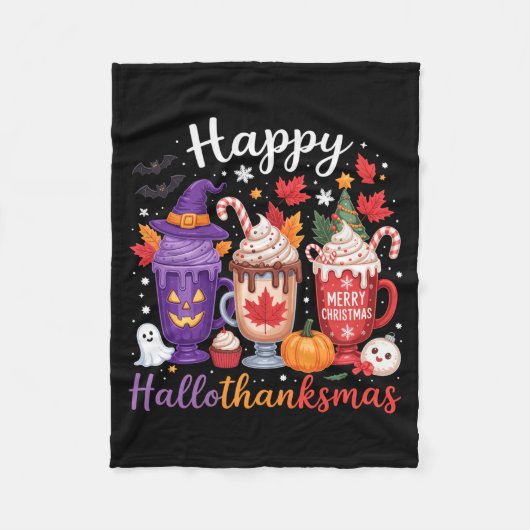 Happy Hallothanksmas Coffee Lover Halloween Merry Fleece Deken (Voorkant)