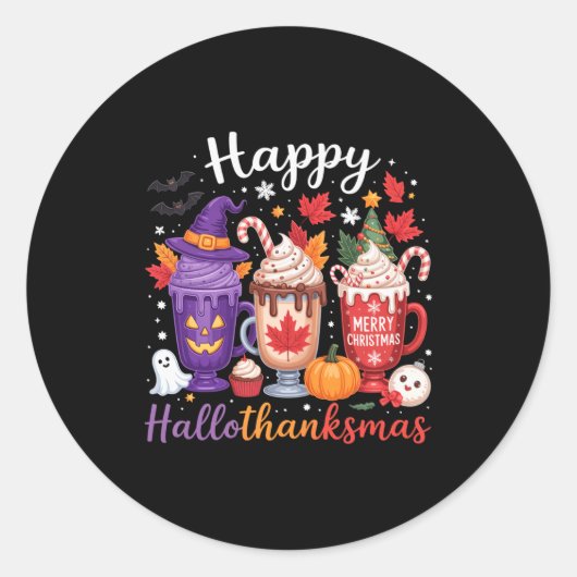 Happy Hallothanksmas Coffee Lover Halloween Merry Ronde Sticker (Voorkant)