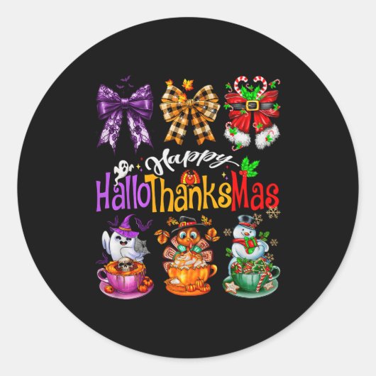 Happy Hallothanksmas Coquette Bow Coffee Latte Can Ronde Sticker (Voorkant)