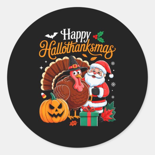 Happy Hallothanksmas Funny Halloween Thanksgiving  Ronde Sticker (Voorkant)