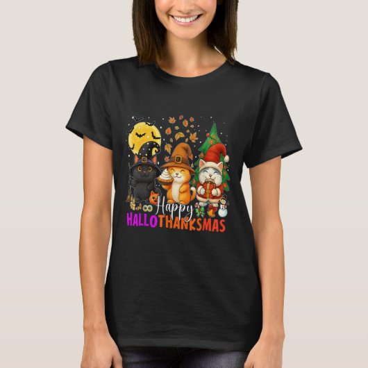 Happy Hallothanksmas Funny Halloween Thanksgiving T-shirt (Voorkant)